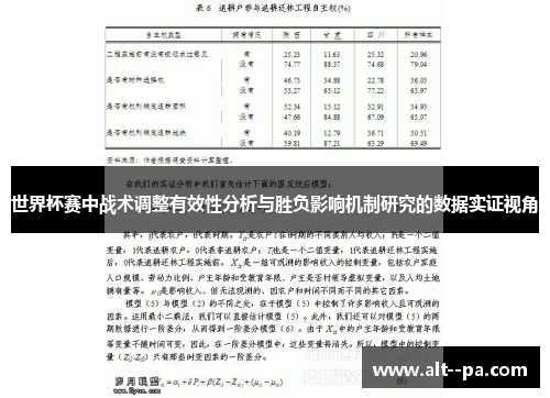 世界杯赛中战术调整有效性分析与胜负影响机制研究的数据实证视角